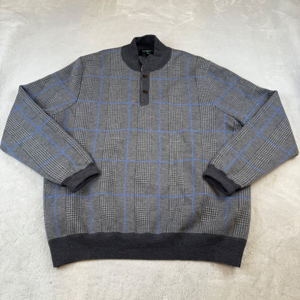 Fairway & Greene Signature Mens L Italian Merino Wool Plaid 1/4 Zip Sweater - Picture 1 of 7